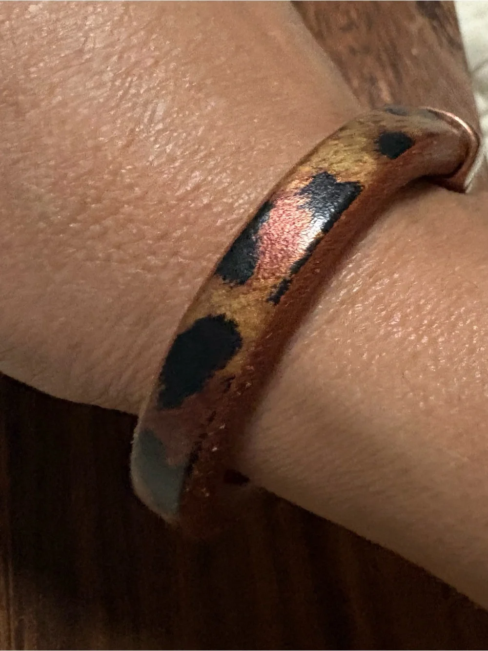 Leather Leopard-Print Bracelet with Copper magnetic Clasp